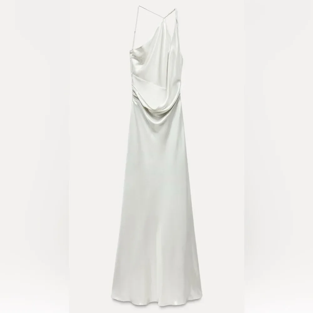 Zara long asymmetrical foil draped dress - Picture 3 of 6